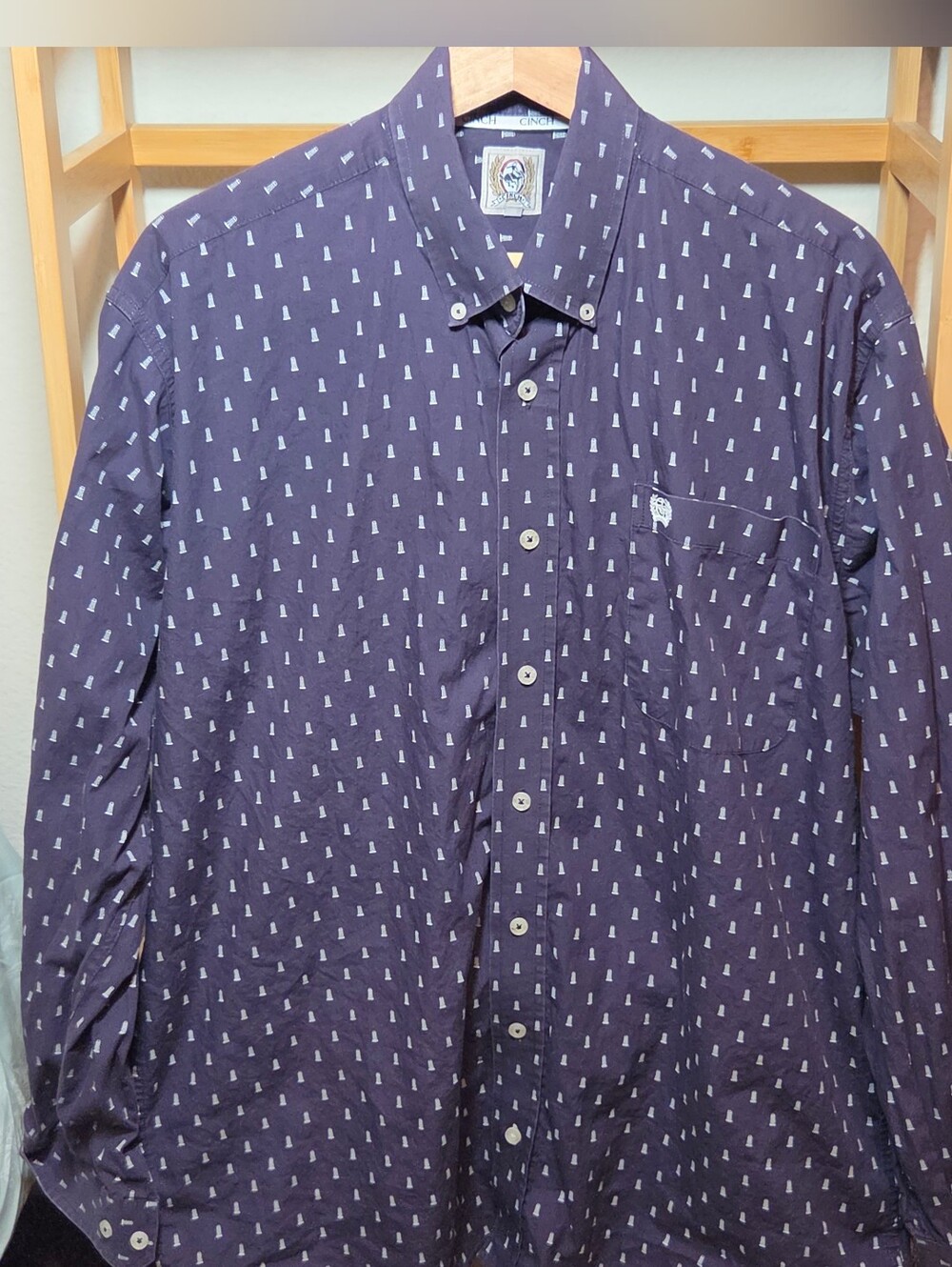 Cinch Men’s Western Long Sleeve Button Down Shirt Oil Derrick Print M